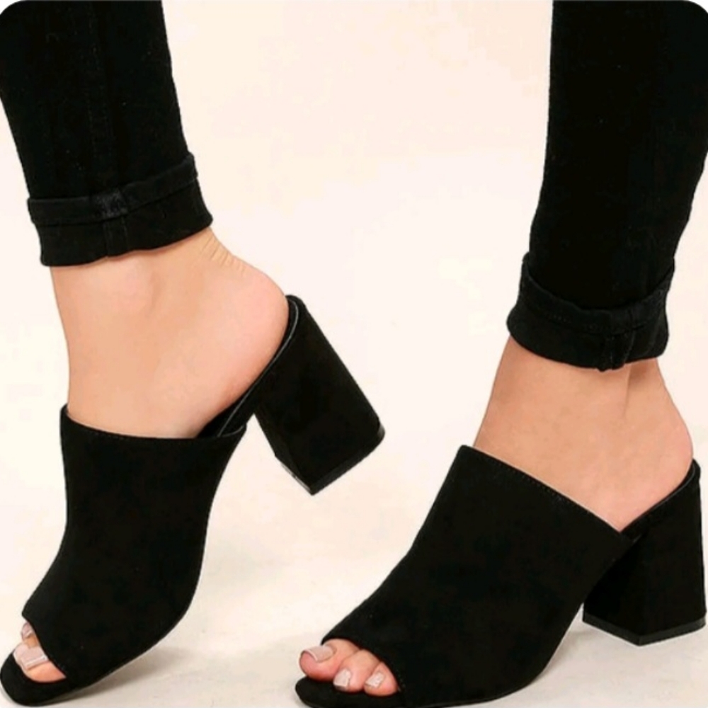 Christian Siriano NEW Black Faux Suede Slip On Heel Sandal Size 9 Open Toe